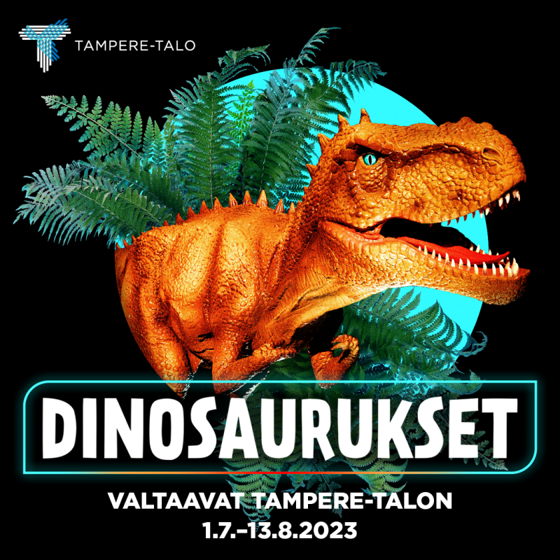 Dinosaurukset-kesänäyttely Tampere-talossa 1.7.–13.8.2023