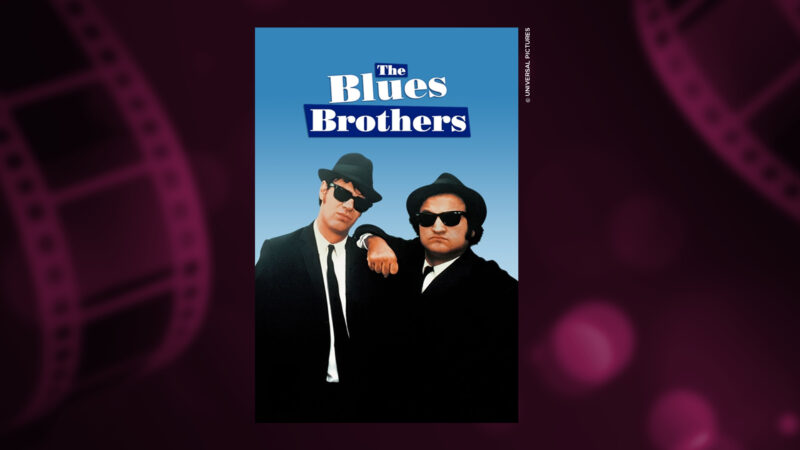 Blues brothers elokuvan kansi, päänäyttelijät katsovat kameraan aurinkolasit päässä.