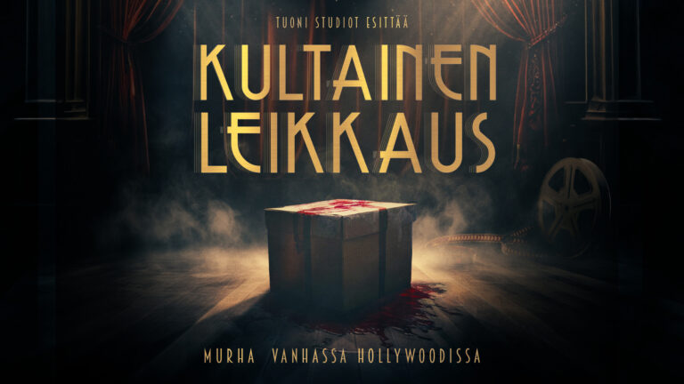 Verinen pahvilaatikko keskellä näyttämöä