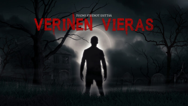 Murhamysteeri Verinen vieras, tuntematon henkilö katselee kuuta kohti.
