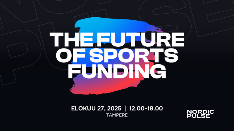 teksti The future of sport funding musta, sini-puna värisellä pohjalla