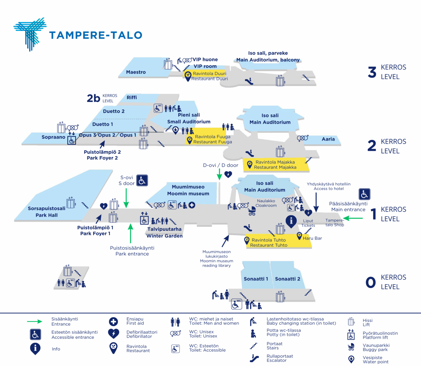 Tampere-talon kerroskartta. Floor plan of Tampere Hall