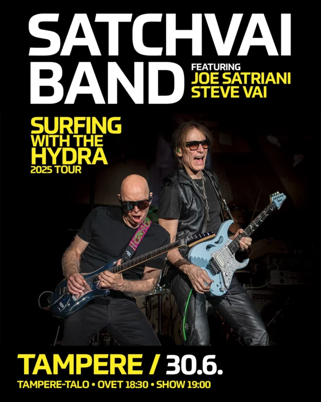 🎸 Legendaariset kitaristi-ikonit Joe Satriani ja Steve Vai nähdään samassa yhtyeessä ensimmäistä kertaa lähes 50-vuotisella urallaan!🔥

📌 SatchVai Band Surfing With The Hydra 2025 Tour
🎸 Featuring Joe Satriani and Steve Vai
⏰ Ma 30.6. klo 19
🌟 Iso sali, Tampere-talo
🎟️ Liput 99,90/89,90/79,90 €, Satriani & Vai VIP-paketti 269,30 €

Joe Satrianin ja Steve Vain musiikilliset urat ovat kietoutuneet yhteen heidän varhaisista ajoistaan lähtien. Satriani toimi Vain kitaransoiton opettajana heidän teinivuosinaan New Yorkissa. Artistien yhteys on kehittynyt vuosien varrella, ja kaksikko on ollut jopa samoilla levy-yhtiöillä. Yhdessä kolmannen kitaristin kanssa he ovat tehneet usein keikkoja Yhdysvalloissa ja sen ulkopuolella. 👏

”Odotan innolla, että pääsen taas jakamaan lavan Steven kanssa”, Satriani sanoo. ”Aina, kun soitamme yhdessä, palaan takaisin teiniaikaamme. Söimme ja hengitimme musiikkia joka sekunti. Työnsimme, haastoimme ja autoimme toisiamme olemaan parhaita mahdollisia alallamme. En usko, että olemme koskaan tainneet pysähtyä!" ✨

Vai lisää: ”Kiertue Joen kanssa on aina ilo ja kunnia. Hän on suosikkikitaristini, jonka kanssa jammailen. Nyt meillä on taas mahdollisuus viedä se lavalle. Koen, että olemme molemmat huipulla, ja show tulee olemaan massiivinen juhla maailman tyylikkäimmälle instrumentille, sähkökitaralle!” 😍

Tuotanto: Tampere-talo, yhteistyössä All Things Live

Lue lisää: 👉 tampere-talo.fi

#Tamperetalo #SteveVai #JoeSatriani #AllThingsLive #SatchVai #rock #Tampere #menovinkit @allthingslivefi